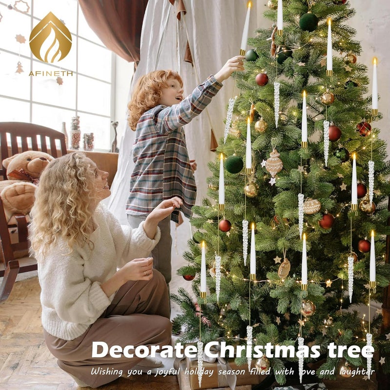 AFINETH Christmas Tree Candles with Remote, 12 Pack Battery Operated Christmas Candles, LED Candlesticks for Xmas Tree Decoration, Flickering Flameless Taper Candle for Home, Party Decor with Icicle Hooks - Image 5
